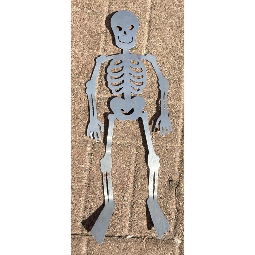 Vintage Halloween 20" Skeleton Metal Yard Sign Decor Outdoor, Skeleton